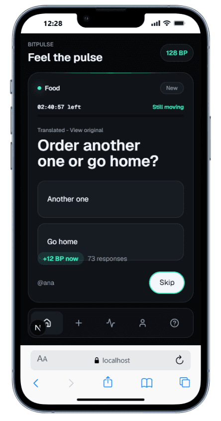 AskVibe live vibe feed shown on a mobile phone