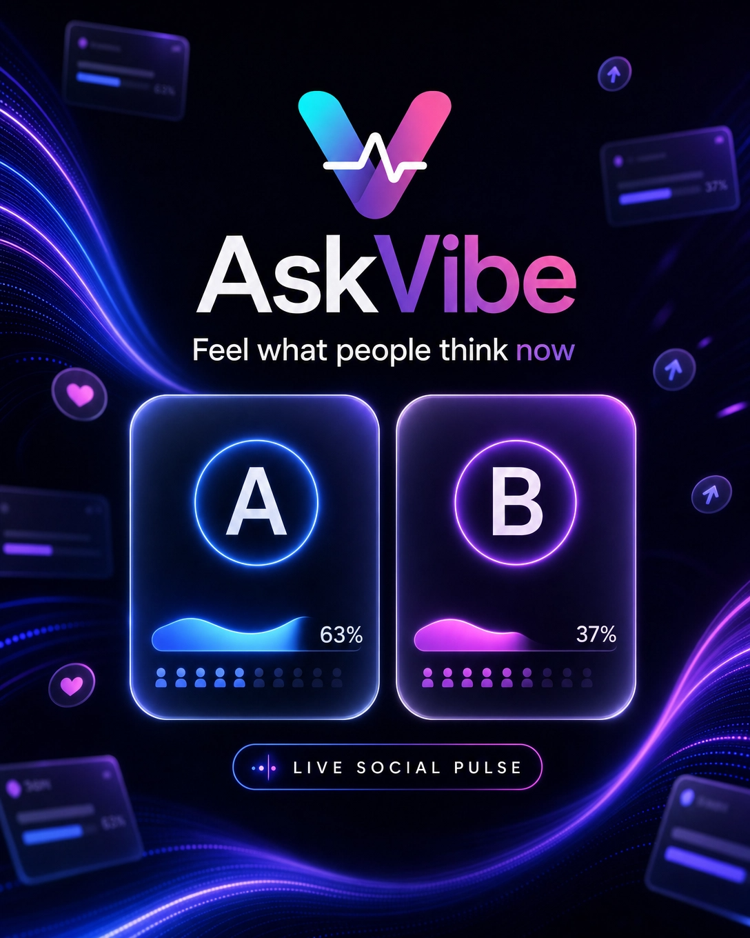 AskVibe live vibe feed shown on a mobile phone